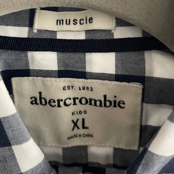 Abercrombie Kids Preppy Navy Blue & White Check Muscle Button Down Shirt. Sz  XL - Picture 2 of 6